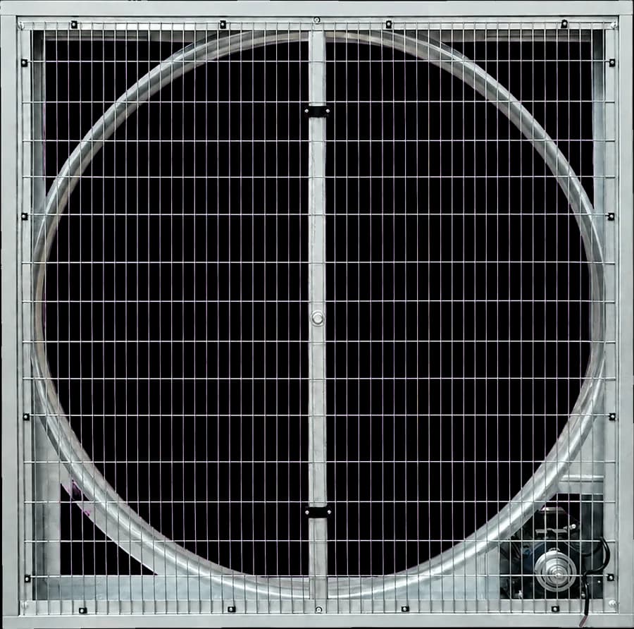 MERFAN 140x140 square axial industrial fan — galvanized housing, safety grille and belt-driven motor